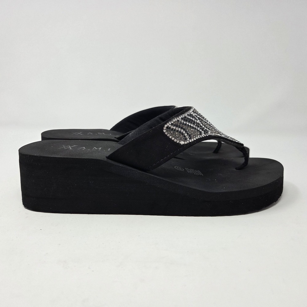 Amiani Sandal Womens 10.5 Black Vinyasa Sparkle Stones Thong Slip On Casual Zebr - Picture 9 of 11